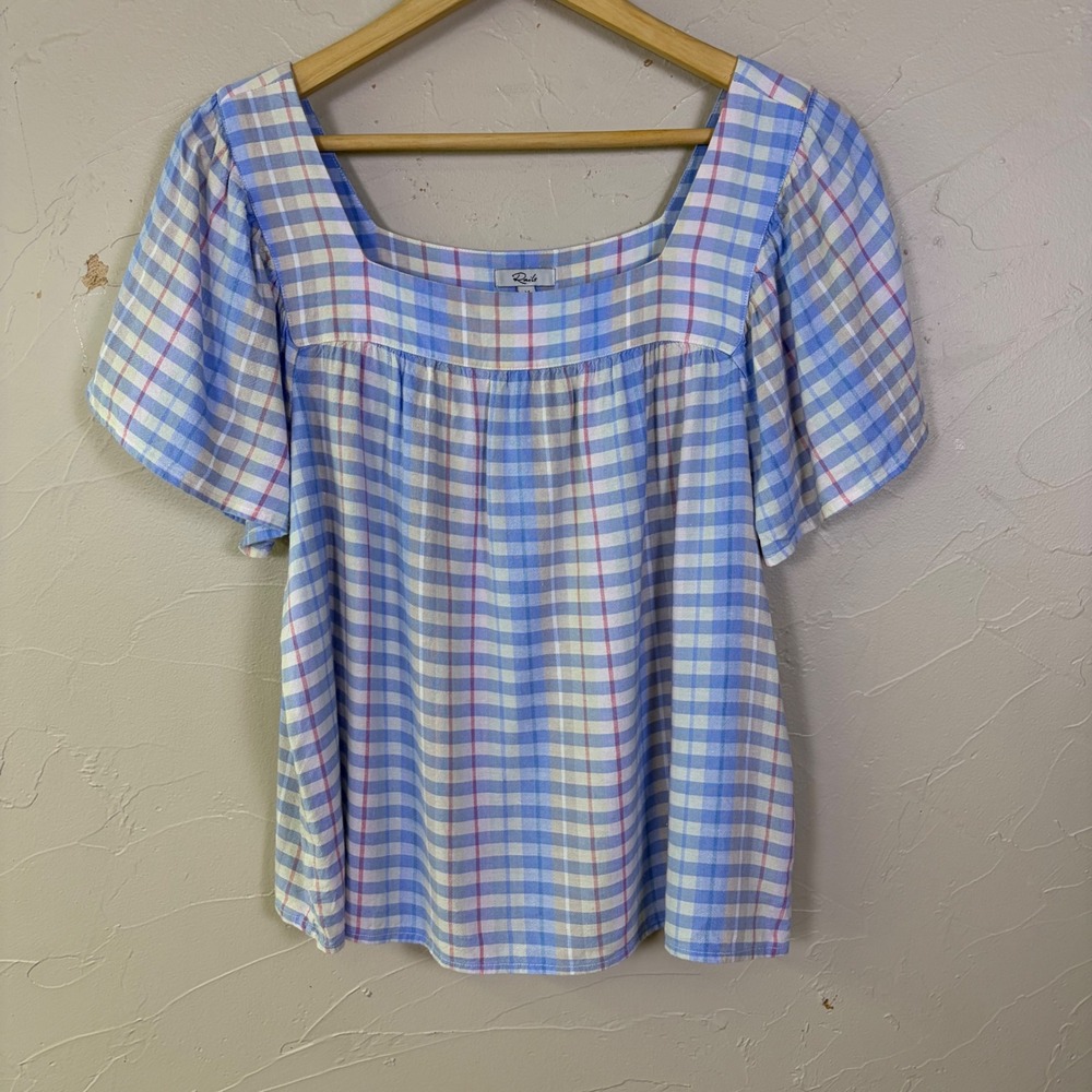Rails Harley Top Women Medium Ivory Sky Cherry Plaid Linen Blend Cottagecore